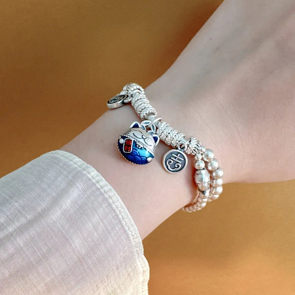 Bracelet Charme Chat Argent