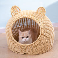 Panier en osier avec oreilles de chats - Naturel / 28x38 cm