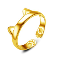 Bague chat pattes et oreilles de chat plaqué or - Resizable