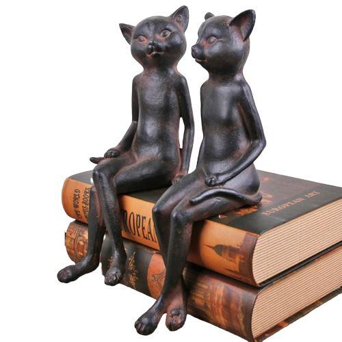 Figurine Chat En Résine Peinte à La Main – Décoration Animale, œil D'olive – Cadeau Pour Amoureux Des Chats