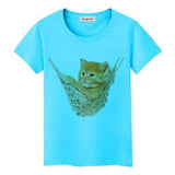 T-shirt chat dans un hamac - Bleu / S - T-shirt