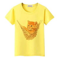 T-shirt chat dans un hamac - Jaune / S - T-shirt