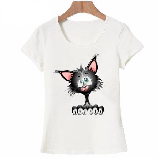 T-shirt Humoristique SenShuang Avec Chat Et Doigt D'honneur Caché - Coton Doux, Impression Durable - Look Décontracté Et Décalé