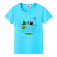 T-shirt chats dans une baignoire - Bleu / S - T-shirt