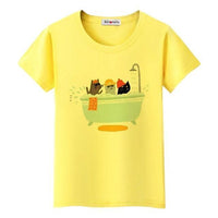 T-shirt chats dans une baignoire - Jaune / S - T-shirt