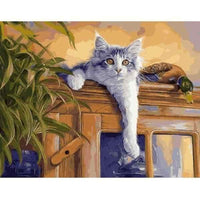 Tableau à peindre chat sur un placard - Tableau | La boutique du Maine Coon
