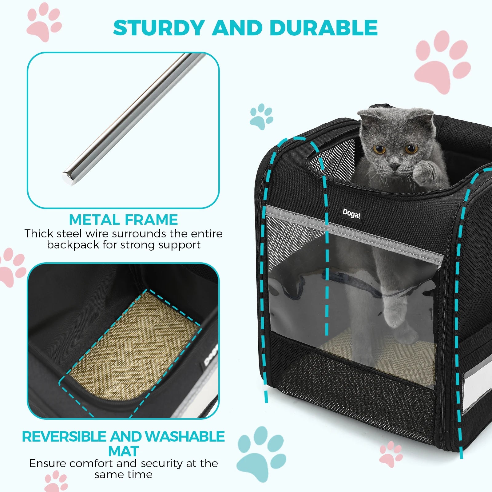 Fenêtre en maille du sac à dos de transport pour chat