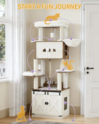 Meuble Arbre à Chat 174 cm | Litière + Gamelles + Griffoir Tout-en-Un