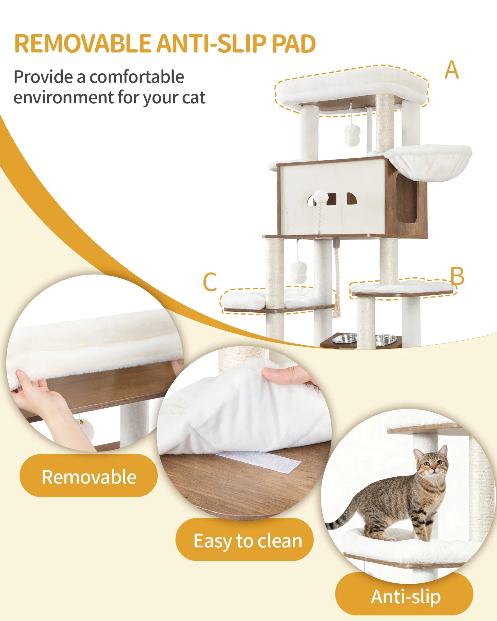 Meuble Arbre à Chat 174 cm | Litière + Gamelles + Griffoir Tout-en-Un