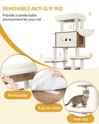 Meuble Arbre à Chat 174 cm | Litière + Gamelles + Griffoir Tout-en-Un