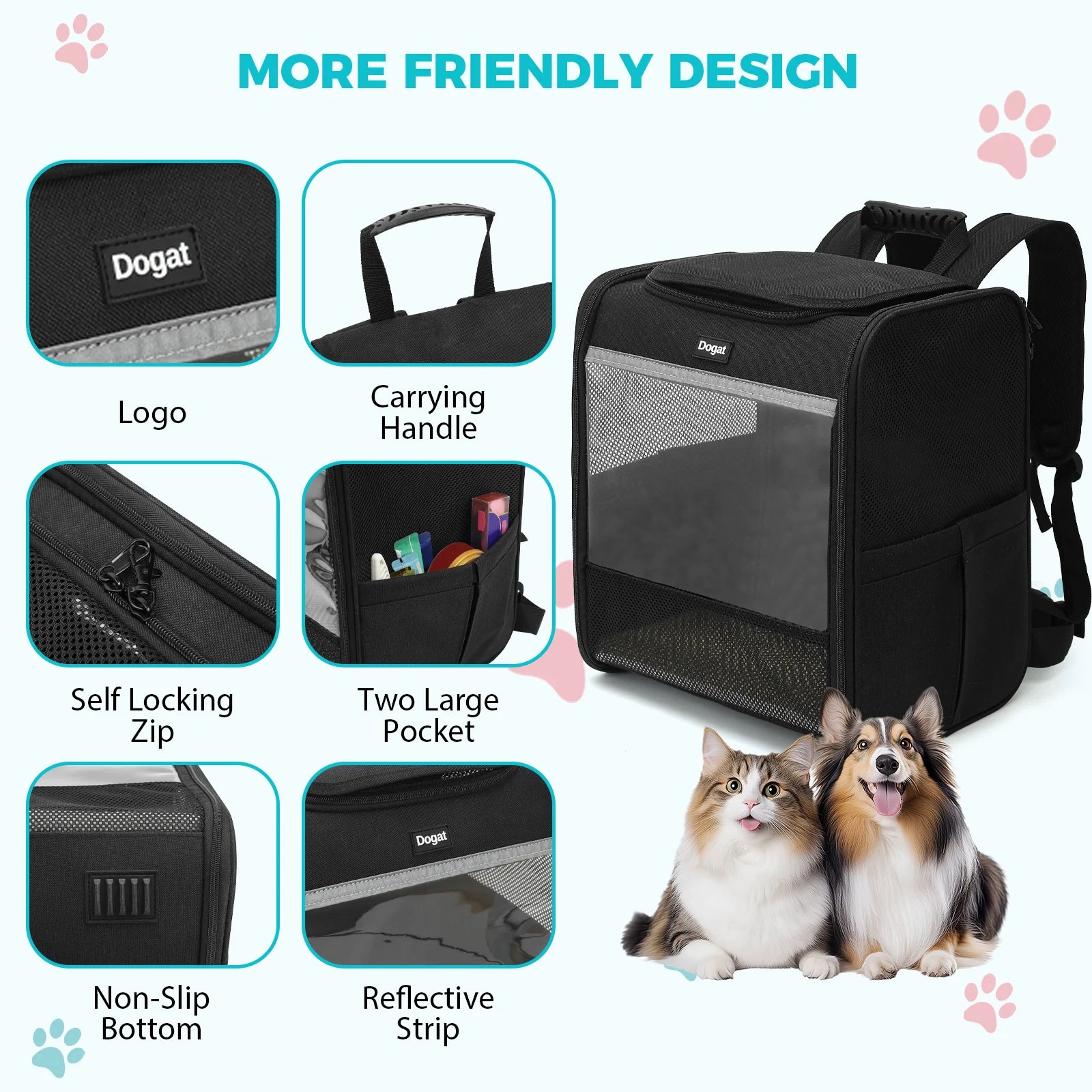 Sac à dos de transport pour chat coloris noir