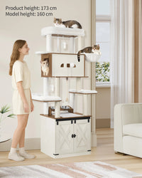 Meuble Arbre à Chat 174 cm | Litière + Gamelles + Griffoir Tout-en-Un
