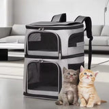 Sac à dos de transport à double compartiment pour 2 chats
