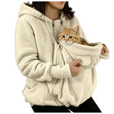 Sweat à capuche zippé en polaire sherpa avec poche pour chat – Femme