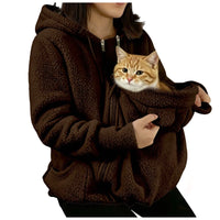 Sweat à capuche zippé en polaire sherpa avec poche pour chat – Femme