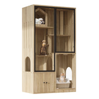 Appartement Chat 160 cm | Meuble Litière Bois avec Portes Vitrées