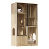 Appartement Chat 160 cm | Meuble Litière Bois avec Portes Vitrées