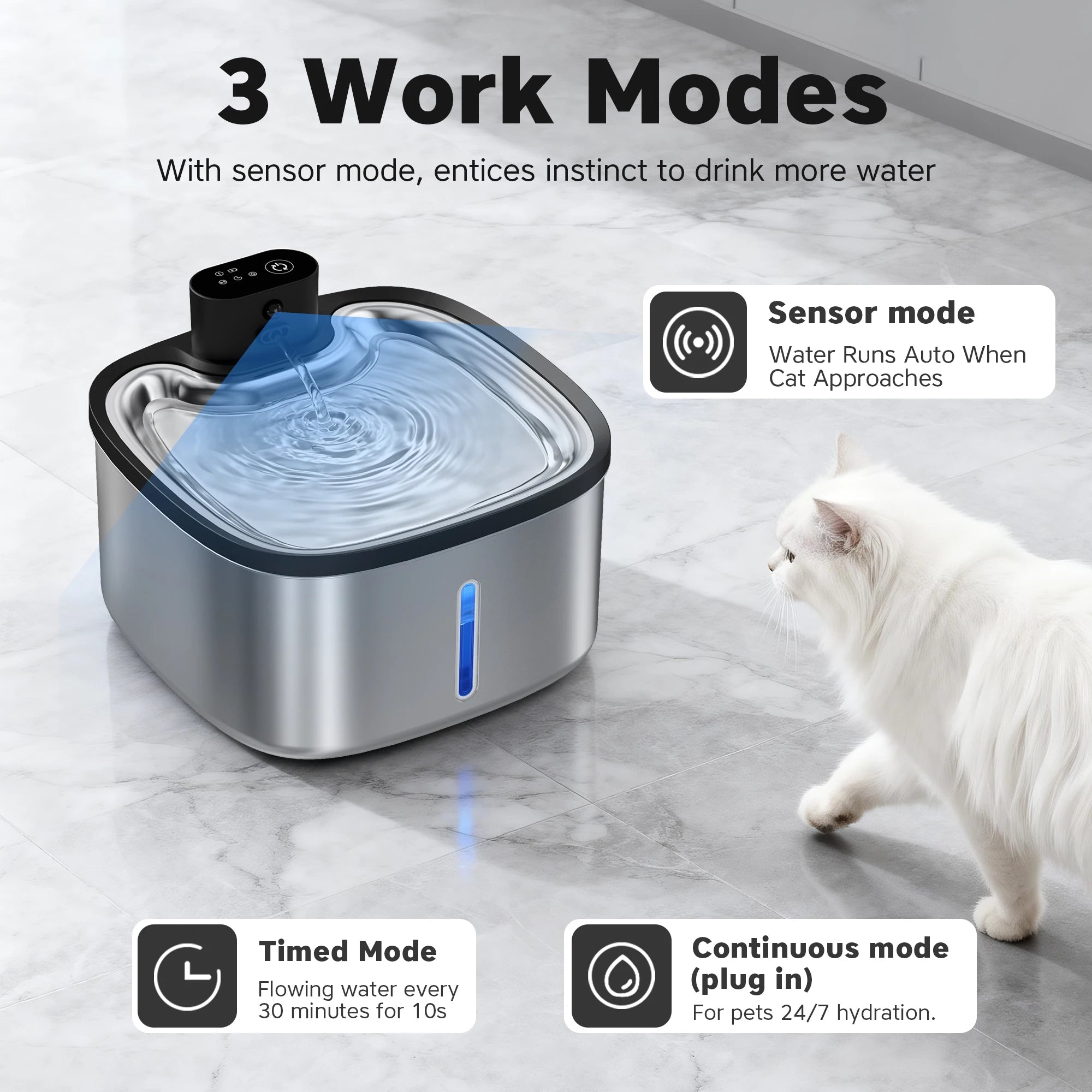Distributeur d'eau intelligent sans fil pour chat, 3,5 l
