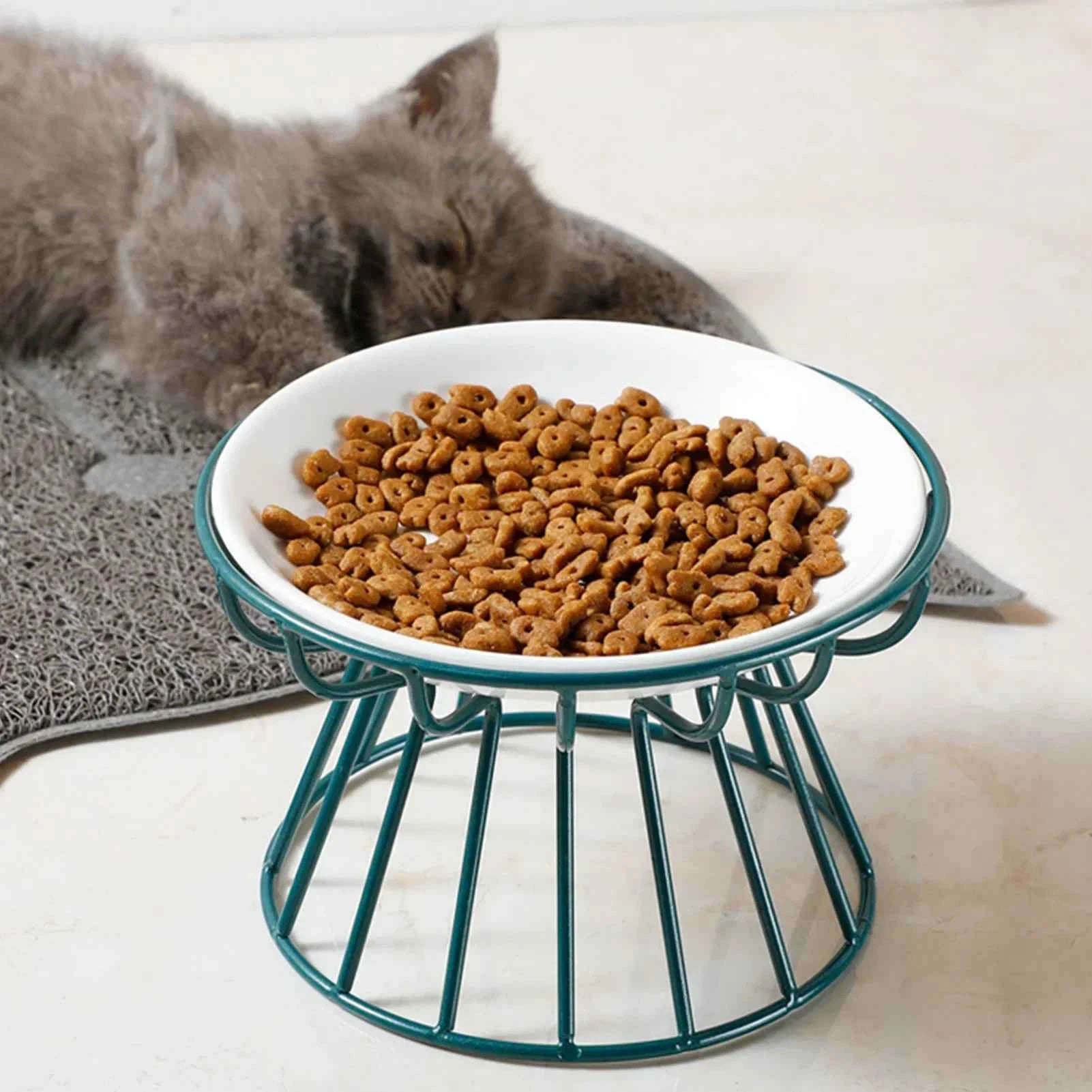 Bol en céramique pour animaux de compagnie, grand bol de nourriture pour chat, plat de boîte à collation, bol de nourriture pour chat avec protection du cou et fonction anti-renversement