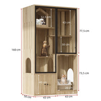 Appartement Chat 160 cm | Meuble Litière Bois avec Portes Vitrées