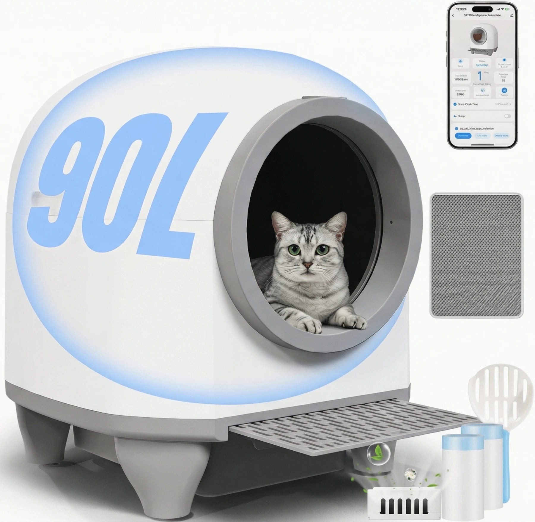 Litière autonettoyante pour chat en forme d'oreilles de chat Devoko