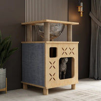 Meuble de couchage rond pour chat en bois véritable – Élégance et confort naturel