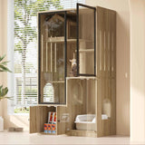 Villa pour chat + armoire toilette pour chat, ensemble de meubles pour animaux de compagnie, maison pour chat en verre, armoire à litière pour chat, couleur bois d'érable jaune