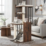 Arbre à chat moderne de 112 cm de hauteur pour chats d'intérieur - Brun rustique