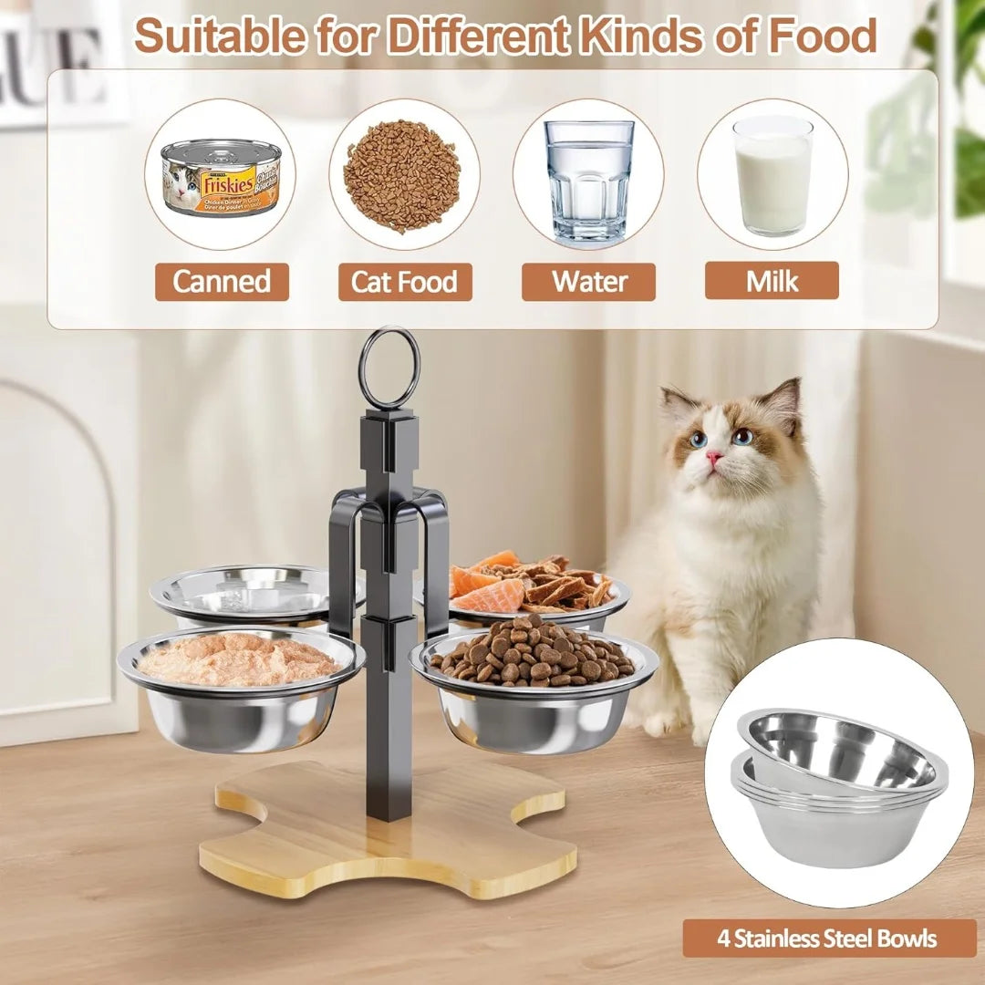 Height-Adjustable Food and Water Bowl Set for Cats