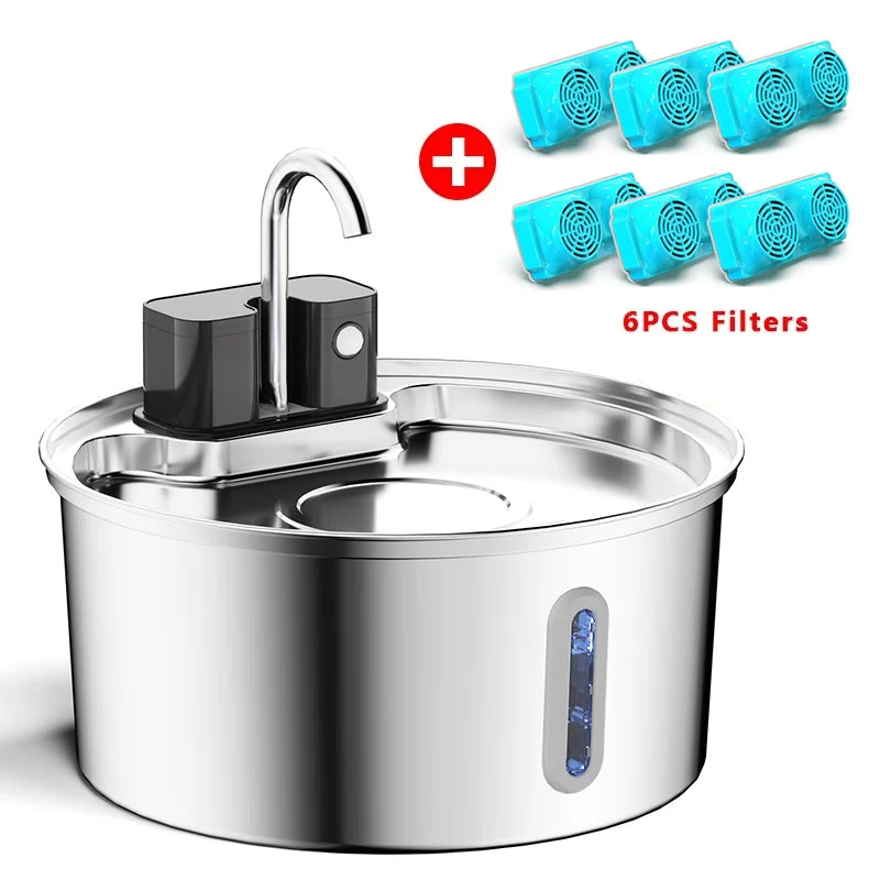 Fontaine d'eau sans fil pour chat en acier inoxydable, 3,2 l, avec batterie 4000mAh