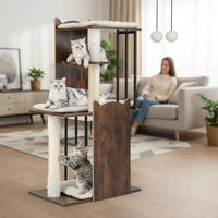 Arbre à chat moderne de 112 cm de hauteur pour chats d'intérieur - Brun rustique