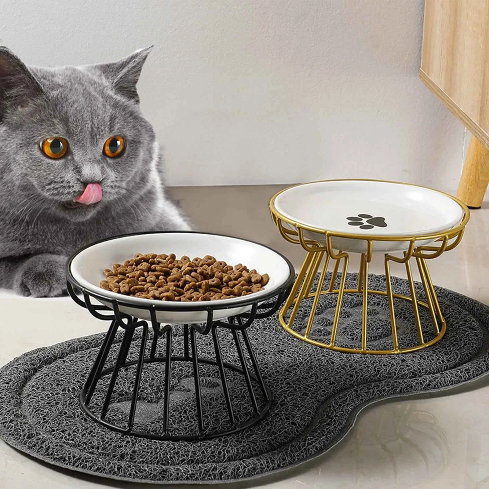 Bol en céramique pour animaux de compagnie, grand bol de nourriture pour chat, plat de boîte à collation, bol de nourriture pour chat avec protection du cou et fonction anti-renversement