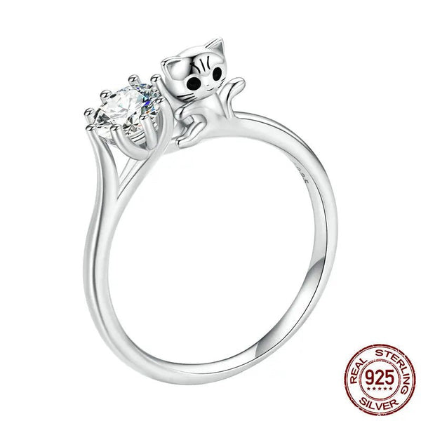 Bague Chat Éclatante Argent - La boutique du Maine Coon