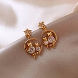 Boucles d'Oreilles Lune Chat Dorées - La boutique du Maine Coon