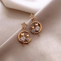Boucles d'Oreilles Lune Chat Dorées - La boutique du Maine Coon