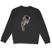 Sweatshirt chaton qui sort sa patte effet 3D - face_1