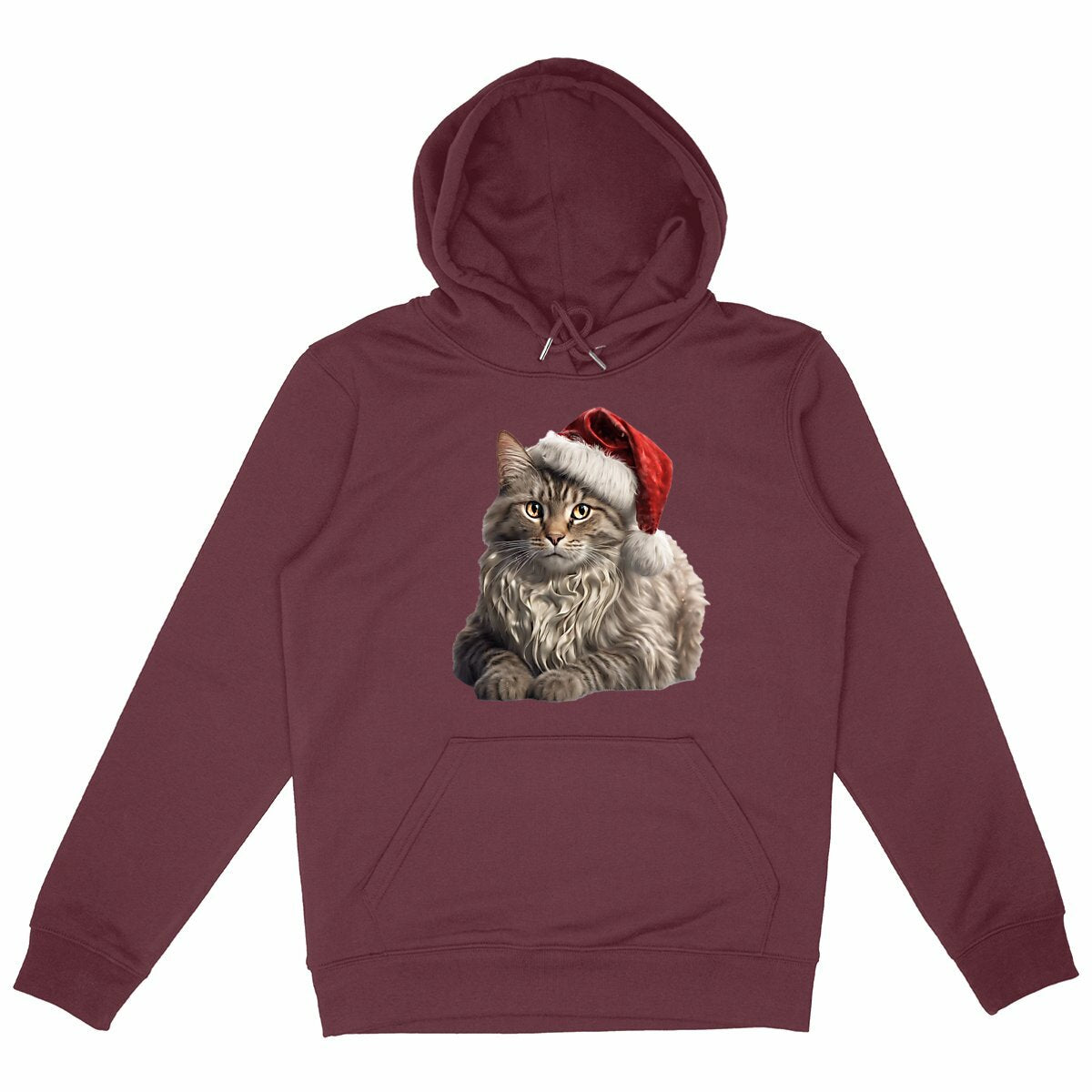 Sweat à capuche Epais Unisexe - Noël avec un Maine Coon - face_bordeaux
