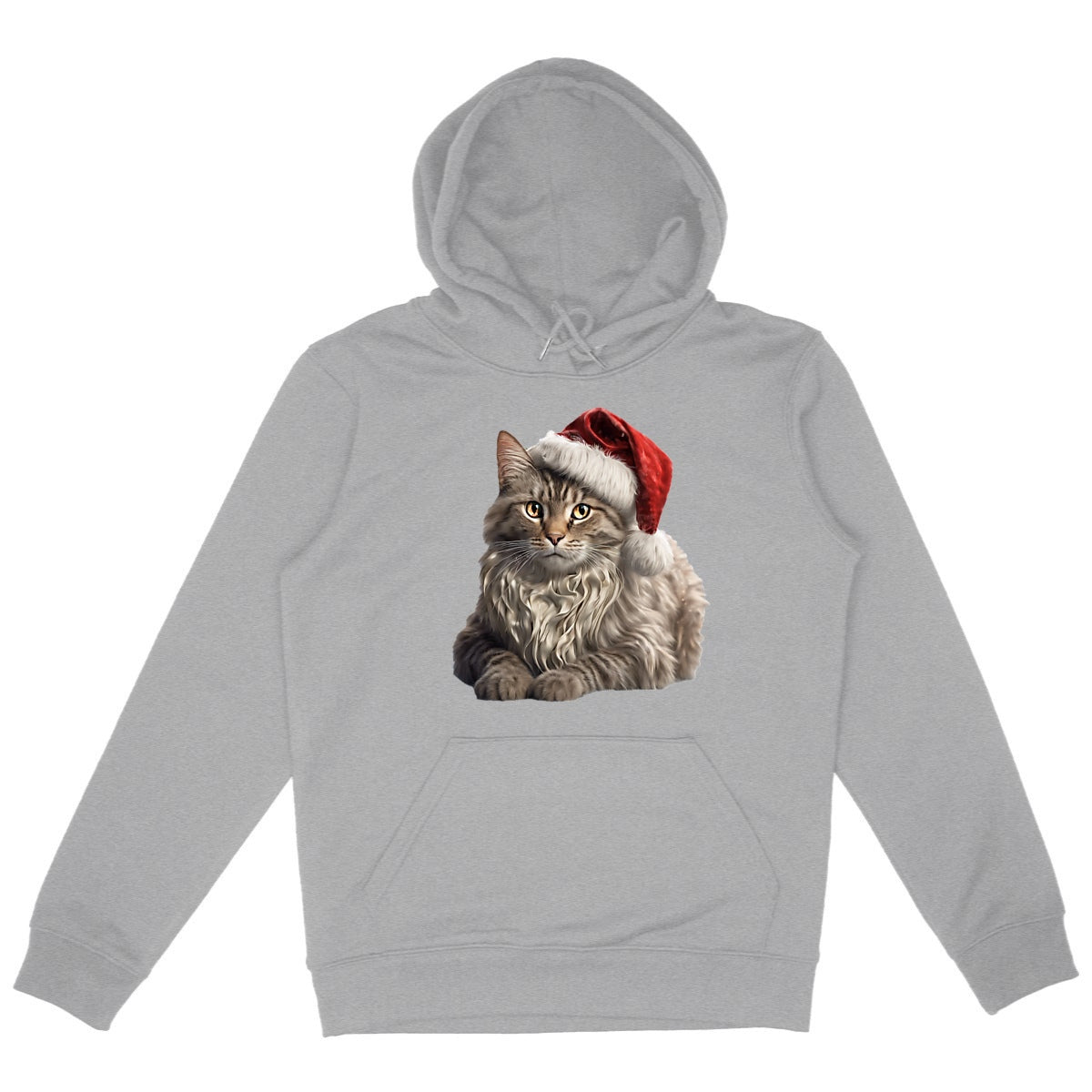 Sweat à capuche Epais Unisexe - Noël avec un Maine Coon - face_gris