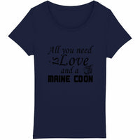 Tee Shirt Maine Coon All you need is a Maine Coon Exclusif femme - face_marine