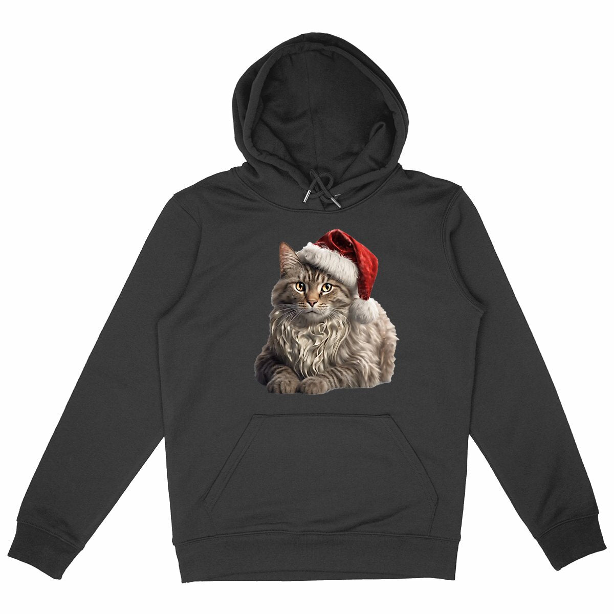 Sweat à capuche Epais Unisexe - Noël avec un Maine Coon - face_noir