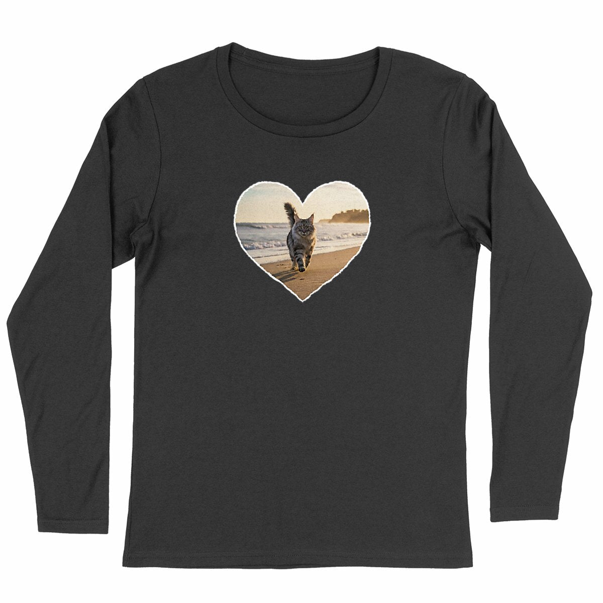 T-shirt manches longues Coeur Maine Coon - face_noir