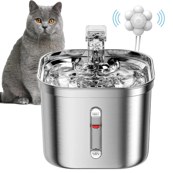 Fontaine pour chat en acier inoxydable avec indicateur de niveau d'eau - La boutique du Maine Coon