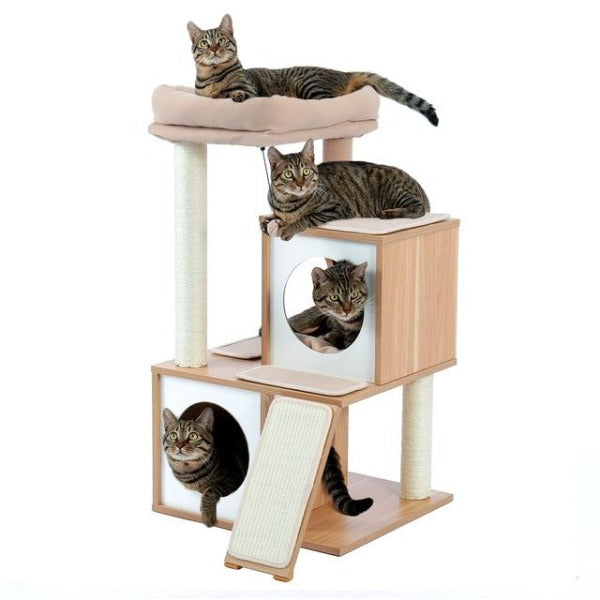 Arbre à chats moderne 89 cm - Modèle : ANTON - Beige