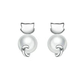 Boucles d'oreilles chat en perle et argent - Boucles d oreilles | La boutique du Maine Coon