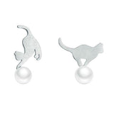 Boucles d’oreilles chats perle argent - 925 Silver - Boucles