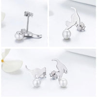 Boucles d’oreilles chats perle argent - 925 Silver - Boucles