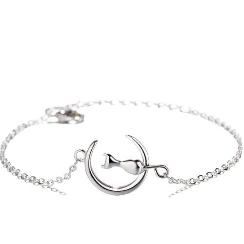 Bracelet chat dans la lune en argent - Bracelets | La boutique du Maine Coon