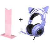 Casque audio avec micro et oreilles de chat - Avec pied Rose