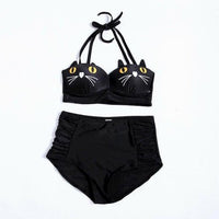 Maillot de bain motif chat - Noir / S - Maillots de bain