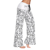 Pantalon large motif chat - Blanc / L - Leggings